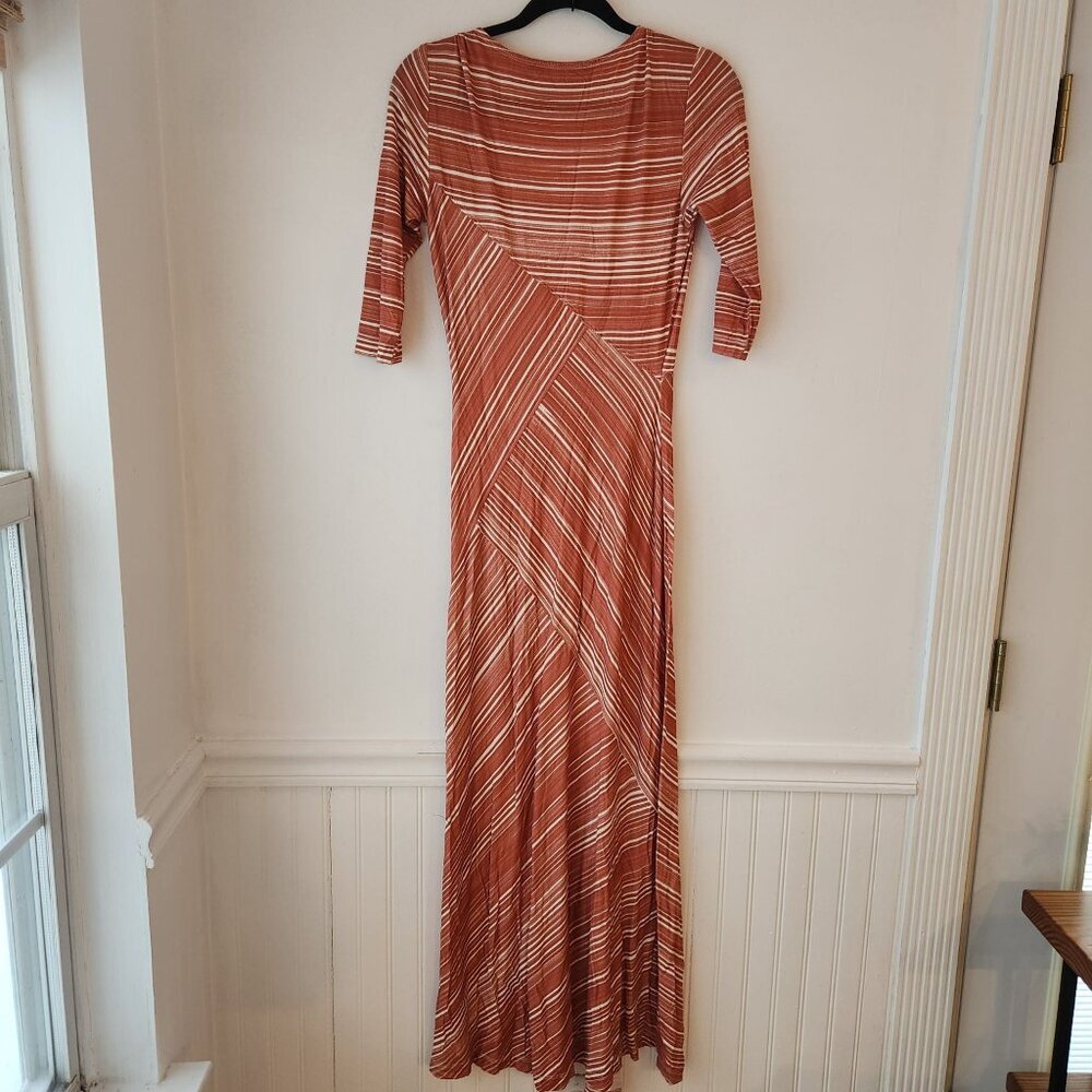 Peruvian Connection Coral Orange Striped Maxi Dress Coastal Stretch Size XS - Picture 2 of 7